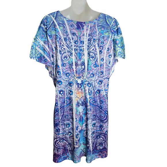 Catalina Womens Swim Cover Up Top XL Boho Peacock Print Resort Vacation Beach - Picture 7 of 9
